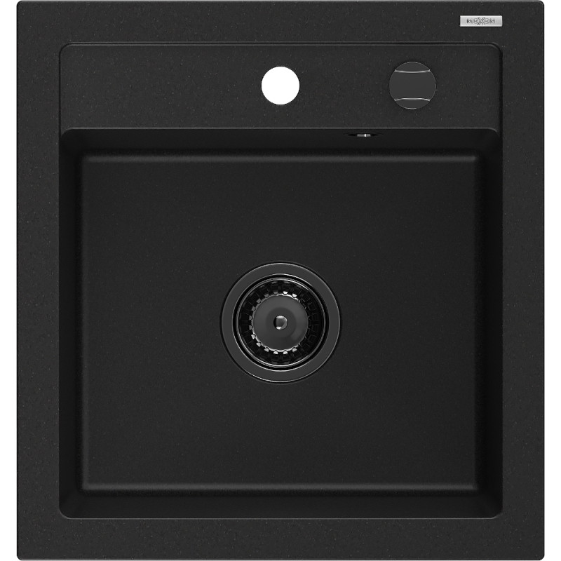 Mexen Vito chiuvetă de granit cu 1 compartiment 520 x 490 mm, neagră, sifon negru - 6503521000-77-B