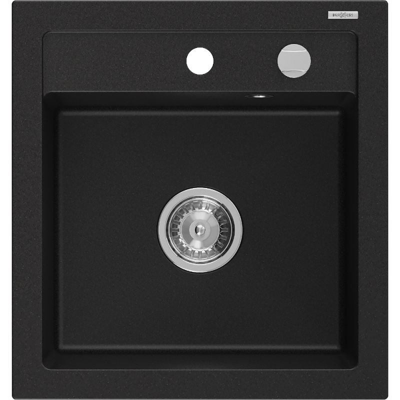 Mexen Vito chiuvetă din granit cu 1 compartiment 520 x 490 mm, negru, sifon crom - 6503521000-77