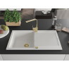 Mexen Leo chiuvetă de bucătărie granit 1-cameră cu scurgător și robinet de bucătărie Rita, alb - 6501-20-670300-50