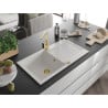 Mexen Leo chiuvetă de granit cu un compartiment, cu picurător și baterie de bucătărie Rita, Albă - 6501-20-670300-50