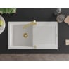 Mexen Leo chiuvetă de granit cu un compartiment, cu picurător și baterie de bucătărie Rita, Albă - 6501-20-670300-50
