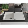 Mexen Leo chiuvetă de granit cu un compartiment, cu picurător și baterie de bucătărie Rita, Albă - 6501-20-670300-70