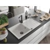 Mexen Leo chiuvetă de granit cu un compartiment, cu picurător și baterie de bucătărie Rita, Albă - 6501-20-670300-70