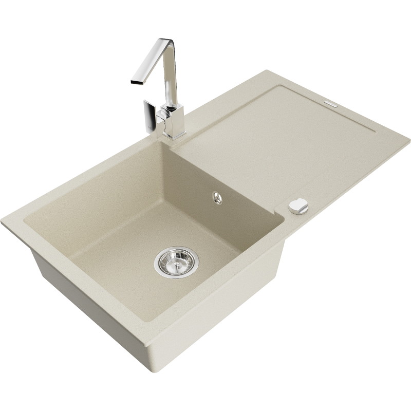 Mexen Leo chiuvetă granitică 1-cameră cu scurgător și baterie de bucătărie Rita, bej - 6501-69-670300-00