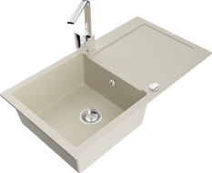 Mexen Leo 1-medencés gránit mosogató csepegtetővel és Rita konyhai csappal, bézs - 6501-69-670300-00