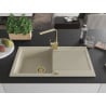 Mexen Leo chiuvetă de granit cu un compartiment, cu picurător și baterie de bucătărie Rita, Bej - 6501-69-670300-50