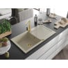 Mexen Leo chiuvetă de granit cu un compartiment, cu picurător și baterie de bucătărie Rita, Bej - 6501-69-670300-50