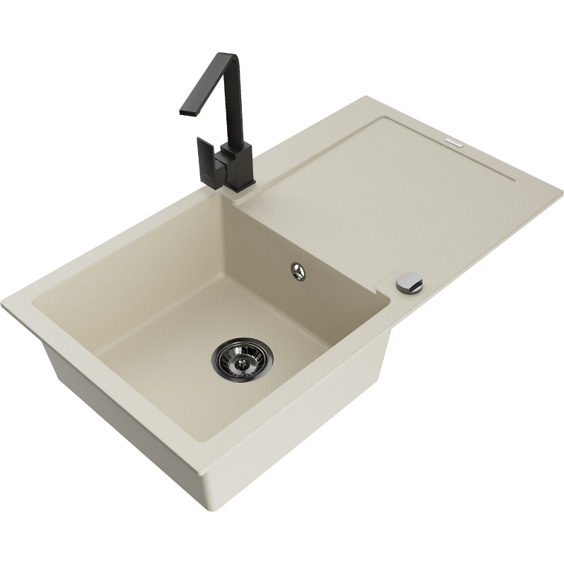 Mexen Leo gránit mosogató 1-medencés csepegtetővel és Rita konyhai csapteleppel, bézs - 6501-69-670300-70