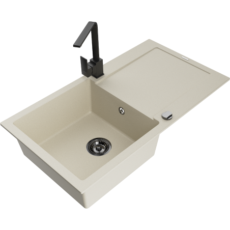 Mexen Leo gránit mosogató 1-medencés csepegtetővel és Rita konyhai csapteleppel, bézs - 6501-69-670300-70