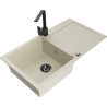 Mexen Leo gránit mosogató 1-medencés csepegtetővel és Rita konyhai csapteleppel, bézs - 6501-69-670300-70