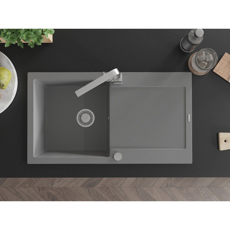 Mexen Leo chiuvetă de granit cu 1 compartiment și scurgător și baterie de bucătărie Rita, gri - 6501-71-670300-00