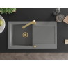 Mexen Leo gránitmosogató 1-medencés csepegtetővel és konyhai csapteleppel, Rita, szürke - 6501-71-670300-50
