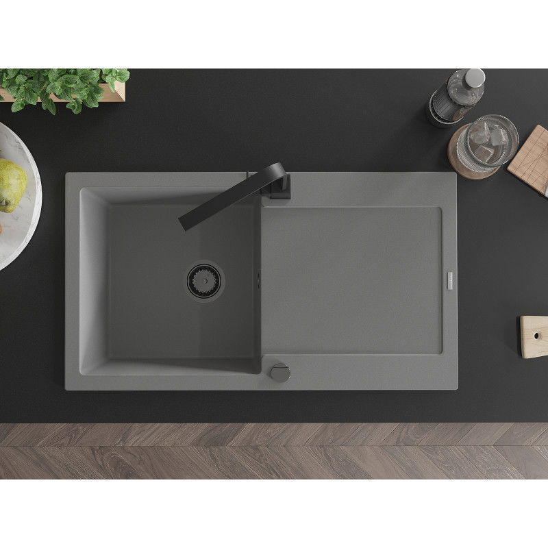Mexen Leo chiuvetă granit 1-cameră cu scurgător și baterie de bucătărie Rita, gri - 6501-71-670300-70-B