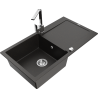 Mexen Leo chiuvetă de granit cu 1 compartiment cu scurgător și baterie de bucătărie Rita, negru/auriu metalic