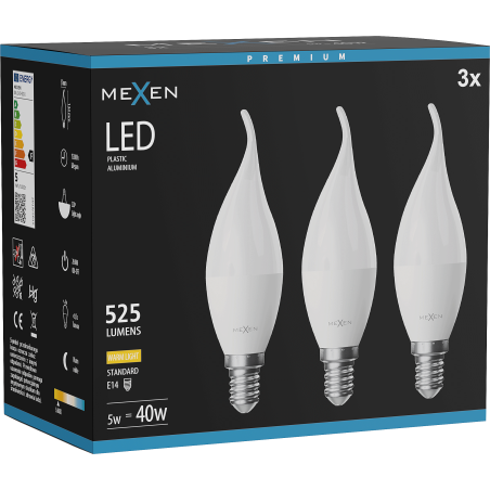 Mexen Nova 3x Bec LED tip flacără E14, C37, 5W, Cald - 3000K, 525 lm - L106-E14-0530-01x03