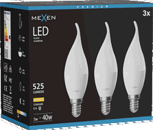 Mexen Nova 3x Bec LED tip flacără E14, C37, 5W, Cald - 3000K, 525 lm - L106-E14-0530-01x03