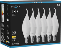Mexen Nova 6x Bec LED Lumânare E14, C37, 5W, Caldă - 3000K, 525 lm - L106-E14-0530-01x06