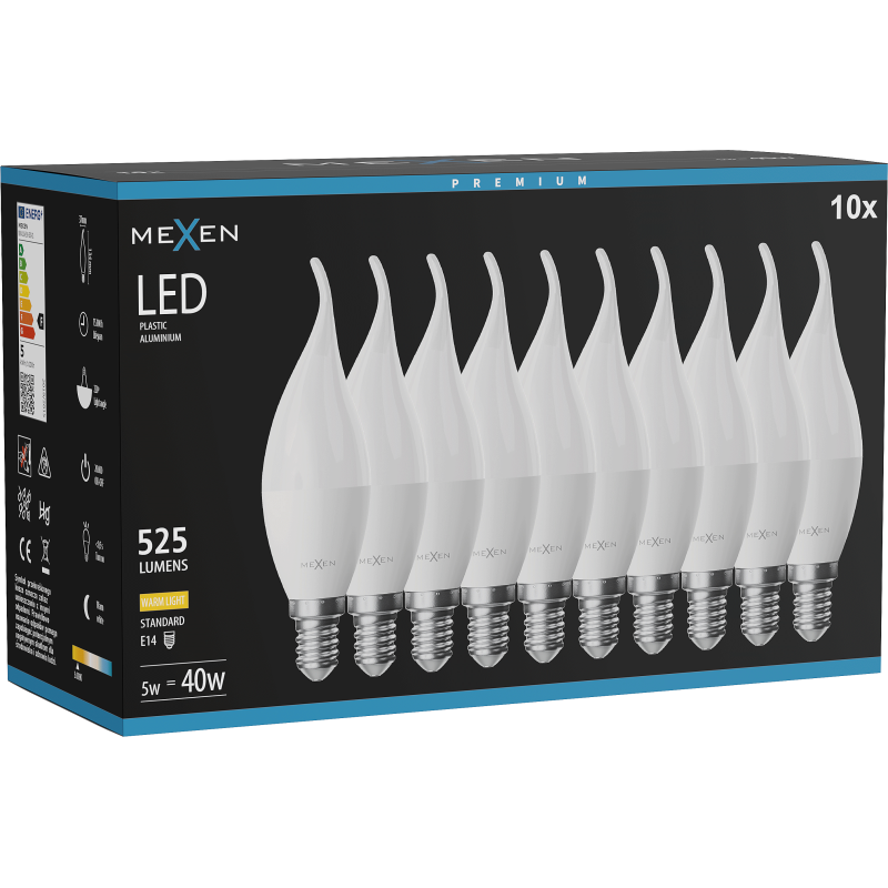 Mexen Nova 10x LED izzó gyertya E14, C37, 5W, Meleg - 3000K, 525 lm - L106-E14-0530-01x10