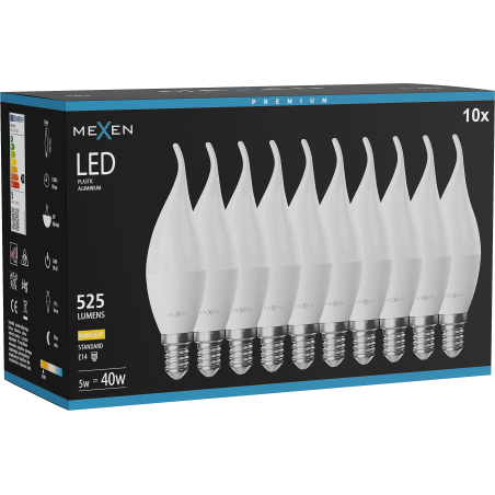 Mexen Nova 10x LED izzó gyertya E14, C37, 5W, Meleg - 3000K, 525 lm - L106-E14-0530-01x10