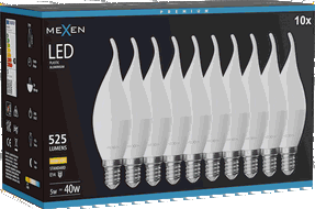 Mexen Nova 10x Bec Edison LED Flacără E14, C37, 5W, Caldă - 3000K, 525 lm - L106-E14-0530-01x10