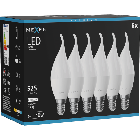 Mexen Nova 6x LED lámpa, gyertyaláng E14, C37, 5W, Semleges - 4000K, 525 lm - L106-E14-0540-01x06