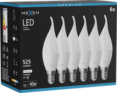 Mexen Nova 6x LED lámpa, gyertyaláng E14, C37, 5W, Semleges - 4000K, 525 lm - L106-E14-0540-01x06