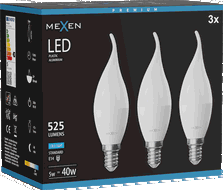 Mexen Nova 3x Bec LED flacără E14, C37, 5W, Rece - 6500K, 525 lm - L106-E14-0565-01x03