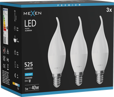 Mexen Nova 3x E14-es, C37-es, 5W LED izzó, Láng alakú, Hideg - 6500K, 525 lm - L106-E14-0565-01x03