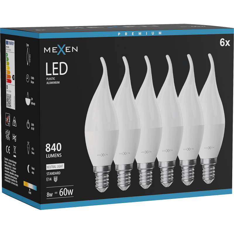 Mexen Nova 6x Bec LED lumânare E14, C37, 8W, Neutru - 4000K, 840 lm - L106-E14-0840-01x06