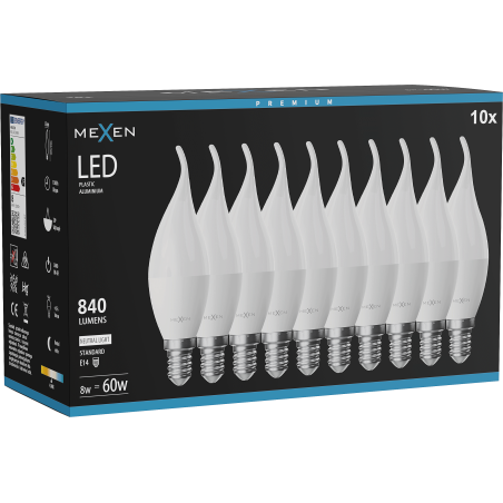 Mexen Nova 10x LED izzó láng E14, C37, 8W, Semleges - 4000K, 840 lm - L106-E14-0840-01x10