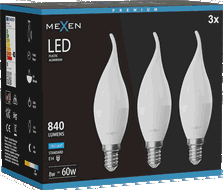 Mexen Nova 3x Bec LED flacără E14, C37, 8W, Rece - 6500K, 840 lm - L106-E14-0865-01x03
