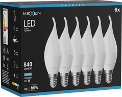 Mexen Nova 6x LED gyertya izzó E14, C37, 8W, Hideg - 6500K, 840 lm - L106-E14-0865-01x06