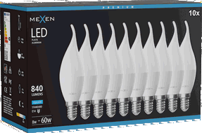 Mexen Nova 10x Bec LED flacără E14, C37, 8W, Rece - 6500K, 840 lm - L106-E14-0865-01x10