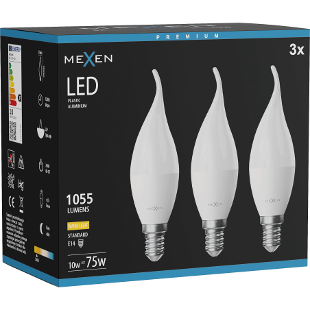 Mexen Nova 3x Bec LED tip lumânare E14, C37, 10W, Cald - 3000K, 1055 lm - L106-E14-1030-01x03