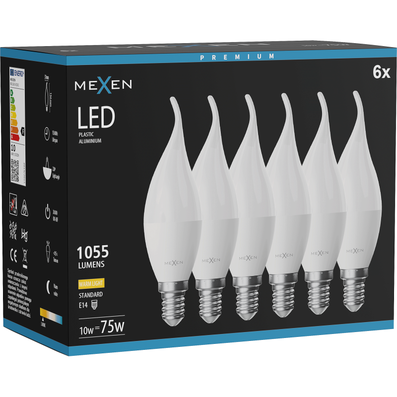 Mexen Nova 6x LED gyertyaizzó E14, C37, 10W, Meleg - 3000K, 1055 lm - L106-E14-1030-01x06