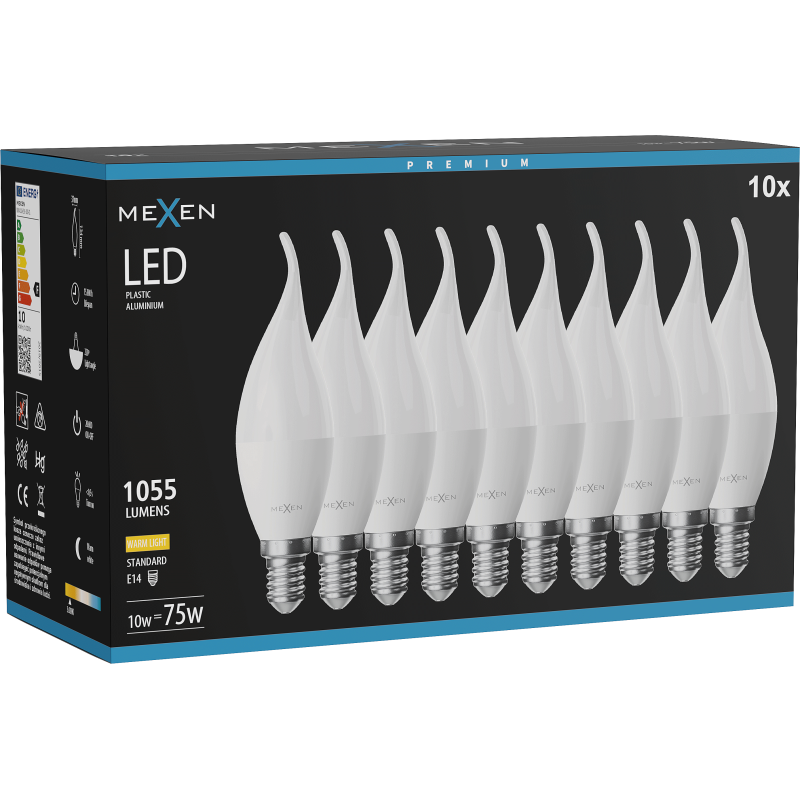 Mexen Nova 10x LED gyertyaizzó E14, C37, 10W, Meleg - 3000K, 1055 lm - L106-E14-1030-01x10