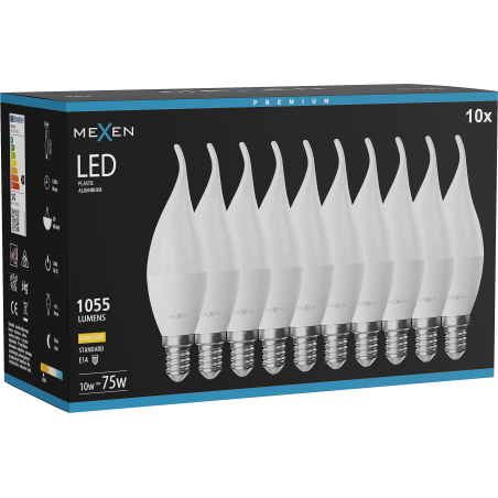 Mexen Nova 10x LED gyertyaizzó E14, C37, 10W, Meleg - 3000K, 1055 lm - L106-E14-1030-01x10