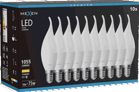 Mexen Nova 10x Bec LED flacără E14, C37, 10W, Cald - 3000K, 1055 lm - L106-E14-1030-01x10