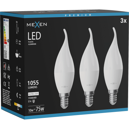 Mexen Nova 3x Bec LED lumânare E14, C37, 10W, Neutru - 4000K, 1055 lm - L106-E14-1040-01x03
