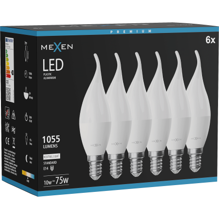 Mexen Nova 6x Bec LED flamă E14, C37, 10W, Neutră - 4000K, 1055 lm - L106-E14-1040-01x06