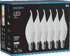 Mexen Nova 6x Bec LED flamă E14, C37, 10W, Neutră - 4000K, 1055 lm - L106-E14-1040-01x06
