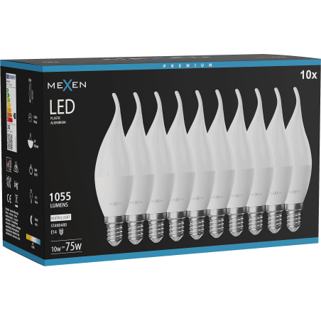 Mexen Nova 10x Bec LED flacără E14, C37, 10W, Neutru - 4000K, 1055 lm - L106-E14-1040-01x10