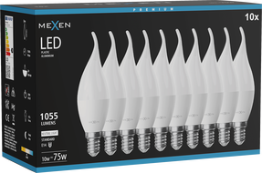 Mexen Nova 10x LED izzó láng E14, C37, 10W, Semleges - 4000K, 1055 lm - L106-E14-1040-01x10