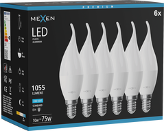 Mexen Nova 6x LED gyertyalámpa E14, C37, 10W, Hideg - 6500K, 1055 lm - L106-E14-1065-01x06