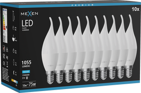 Mexen Nova 10x LED izzó láng E14, C37, 10W, Hideg - 6500K, 1055 lm - L106-E14-1065-01x10