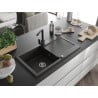 Mexen Leo chiuvetă din granit cu 1 compartiment cu scurgător și baterie de bucătărie Rita, negru/auriu metalizat - 6501-75-6703?