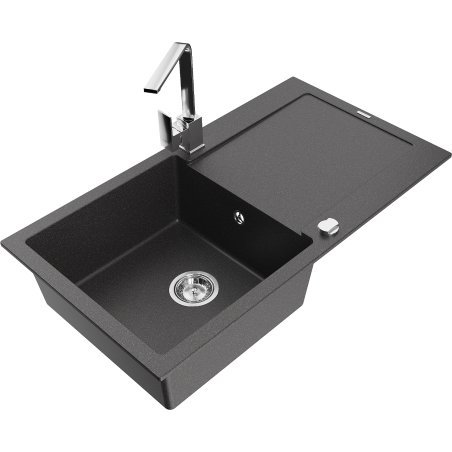 Mexen Leo 1-medencés gránit mosogató csepegtetővel és Rita konyhai csapteleppel, fekete pettyes - 6501-76-670300-00