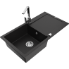 Mexen Leo chiuvetă din granit cu 1 compartiment cu scurgător și baterie de bucătărie Rita, neagră - 6501-77-670300-00