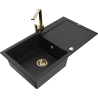 Mexen Leo chiuvetă de granit cu 1 compartiment cu scurgător și baterie de bucătărie Rita, negru - 6501-77-670300-50