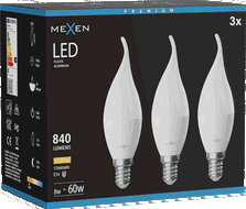 Mexen Nova 3x Bec LED lumânare E14, C37, 8W, Caldă - 3000K, 840 lm - L106-E14-0830-01x03